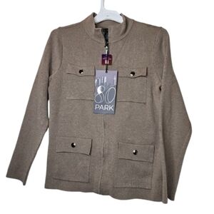 80 PARK lady Sweater Cadigan Jacket Coat Size M BlazerZip-Up Jacket with Pockets